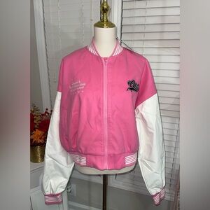 Boohoo Pink and White Embroidered Jacket